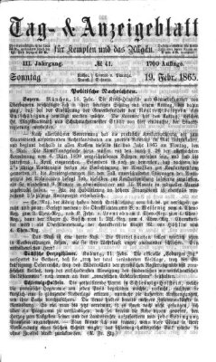 Tag- und Anzeigeblatt für Kempten und das Allgäu Sonntag 19. Februar 1865