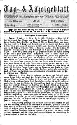 Tag- und Anzeigeblatt für Kempten und das Allgäu Sonntag 5. März 1865