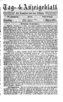 Tag- und Anzeigeblatt für Kempten und das Allgäu Dienstag 7. März 1865