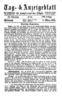 Tag- und Anzeigeblatt für Kempten und das Allgäu Mittwoch 8. März 1865