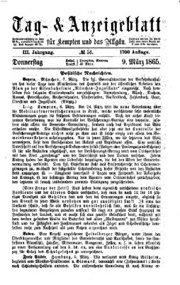 Tag- und Anzeigeblatt für Kempten und das Allgäu Donnerstag 9. März 1865