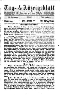 Tag- und Anzeigeblatt für Kempten und das Allgäu Sonntag 12. März 1865