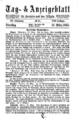 Tag- und Anzeigeblatt für Kempten und das Allgäu Dienstag 21. März 1865