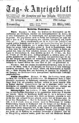 Tag- und Anzeigeblatt für Kempten und das Allgäu Donnerstag 23. März 1865