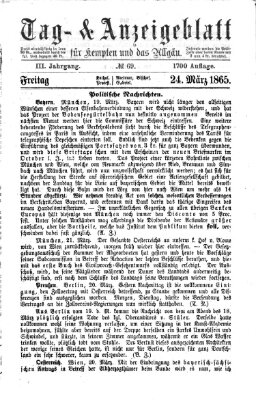 Tag- und Anzeigeblatt für Kempten und das Allgäu Freitag 24. März 1865