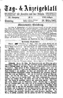 Tag- und Anzeigeblatt für Kempten und das Allgäu Sonntag 26. März 1865