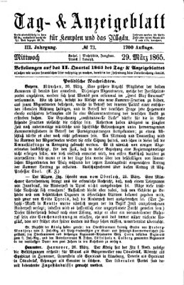 Tag- und Anzeigeblatt für Kempten und das Allgäu Mittwoch 29. März 1865