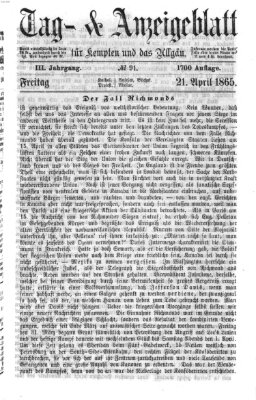 Tag- und Anzeigeblatt für Kempten und das Allgäu Freitag 21. April 1865