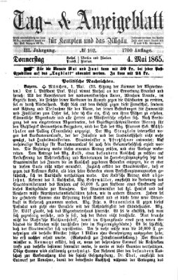 Tag- und Anzeigeblatt für Kempten und das Allgäu Donnerstag 4. Mai 1865