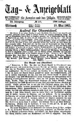 Tag- und Anzeigeblatt für Kempten und das Allgäu Mittwoch 10. Mai 1865