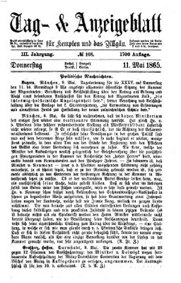 Tag- und Anzeigeblatt für Kempten und das Allgäu Donnerstag 11. Mai 1865