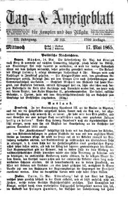 Tag- und Anzeigeblatt für Kempten und das Allgäu Mittwoch 17. Mai 1865