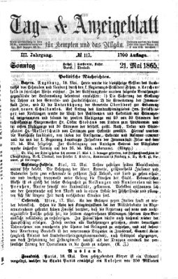 Tag- und Anzeigeblatt für Kempten und das Allgäu Sonntag 21. Mai 1865