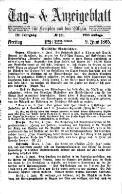 Tag- und Anzeigeblatt für Kempten und das Allgäu Freitag 9. Juni 1865