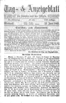 Tag- und Anzeigeblatt für Kempten und das Allgäu Mittwoch 21. Juni 1865