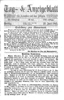 Tag- und Anzeigeblatt für Kempten und das Allgäu Freitag 23. Juni 1865