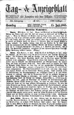 Tag- und Anzeigeblatt für Kempten und das Allgäu Samstag 15. Juli 1865