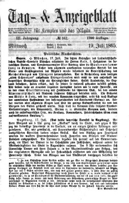 Tag- und Anzeigeblatt für Kempten und das Allgäu Mittwoch 19. Juli 1865