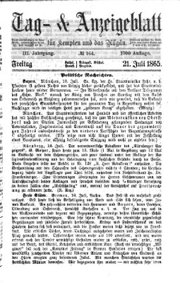 Tag- und Anzeigeblatt für Kempten und das Allgäu Freitag 21. Juli 1865