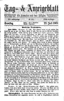 Tag- und Anzeigeblatt für Kempten und das Allgäu Samstag 22. Juli 1865