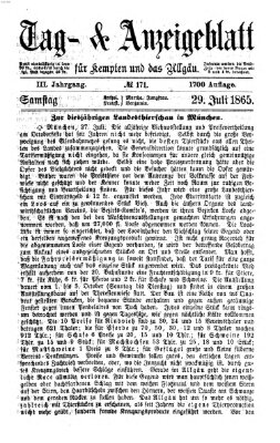 Tag- und Anzeigeblatt für Kempten und das Allgäu Samstag 29. Juli 1865