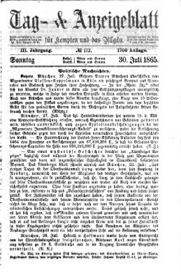 Tag- und Anzeigeblatt für Kempten und das Allgäu Sonntag 30. Juli 1865