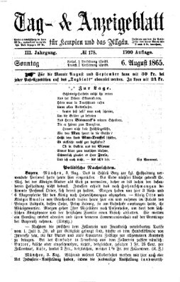 Tag- und Anzeigeblatt für Kempten und das Allgäu Sonntag 6. August 1865