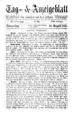 Tag- und Anzeigeblatt für Kempten und das Allgäu Donnerstag 10. August 1865