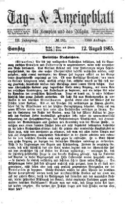 Tag- und Anzeigeblatt für Kempten und das Allgäu Samstag 12. August 1865