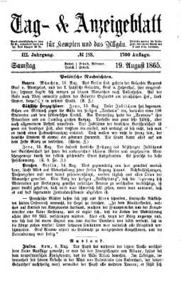 Tag- und Anzeigeblatt für Kempten und das Allgäu Samstag 19. August 1865