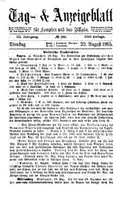 Tag- und Anzeigeblatt für Kempten und das Allgäu Dienstag 22. August 1865