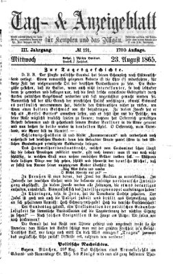 Tag- und Anzeigeblatt für Kempten und das Allgäu Mittwoch 23. August 1865