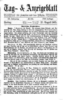 Tag- und Anzeigeblatt für Kempten und das Allgäu Freitag 25. August 1865