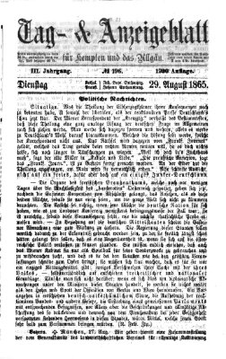 Tag- und Anzeigeblatt für Kempten und das Allgäu Dienstag 29. August 1865