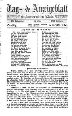 Tag- und Anzeigeblatt für Kempten und das Allgäu Dienstag 5. September 1865