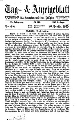 Tag- und Anzeigeblatt für Kempten und das Allgäu Dienstag 26. September 1865