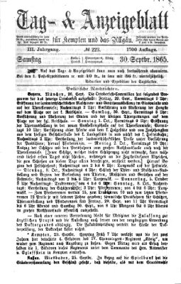 Tag- und Anzeigeblatt für Kempten und das Allgäu Samstag 30. September 1865