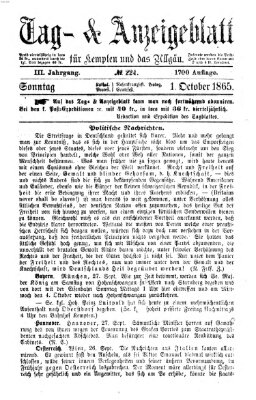 Tag- und Anzeigeblatt für Kempten und das Allgäu Sonntag 1. Oktober 1865