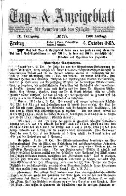 Tag- und Anzeigeblatt für Kempten und das Allgäu Freitag 6. Oktober 1865