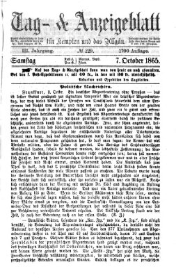 Tag- und Anzeigeblatt für Kempten und das Allgäu Samstag 7. Oktober 1865