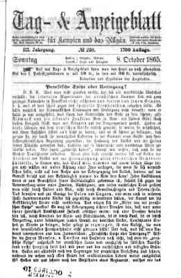 Tag- und Anzeigeblatt für Kempten und das Allgäu Sonntag 8. Oktober 1865