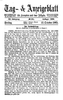 Tag- und Anzeigeblatt für Kempten und das Allgäu Freitag 13. Oktober 1865