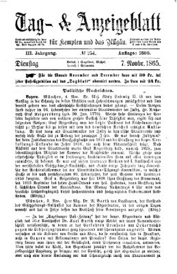 Tag- und Anzeigeblatt für Kempten und das Allgäu Dienstag 7. November 1865