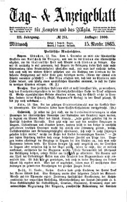 Tag- und Anzeigeblatt für Kempten und das Allgäu Mittwoch 15. November 1865