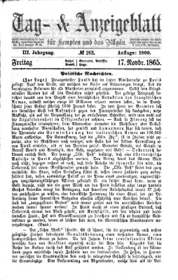 Tag- und Anzeigeblatt für Kempten und das Allgäu Freitag 17. November 1865