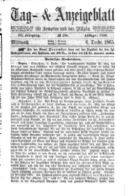 Tag- und Anzeigeblatt für Kempten und das Allgäu Mittwoch 6. Dezember 1865