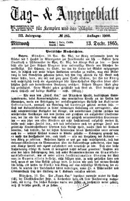 Tag- und Anzeigeblatt für Kempten und das Allgäu Mittwoch 13. Dezember 1865