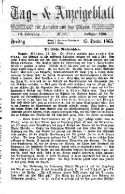 Tag- und Anzeigeblatt für Kempten und das Allgäu Freitag 15. Dezember 1865