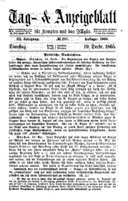 Tag- und Anzeigeblatt für Kempten und das Allgäu Dienstag 19. Dezember 1865