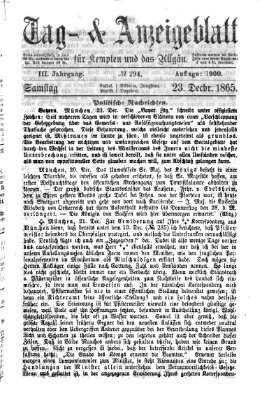 Tag- und Anzeigeblatt für Kempten und das Allgäu Samstag 23. Dezember 1865